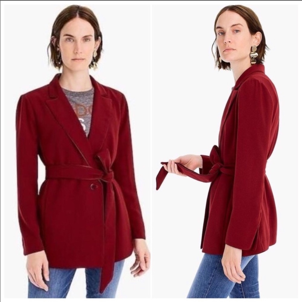 J. Crew burgundy belted wrap blazer